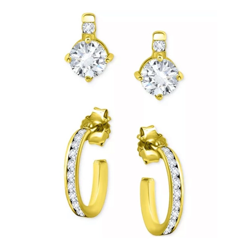 Macy's Gold-Tone Clear Crystal Studs & Pavรฉ Hoop Earring Set